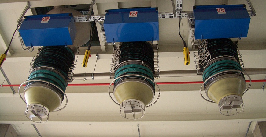 Three suspended loading bellows